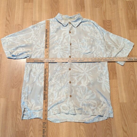 Tommy Bahama Shirt Mens Large Beige Silk Floral Camp Hawaiian Beach Button Up - Picture 2 of 9